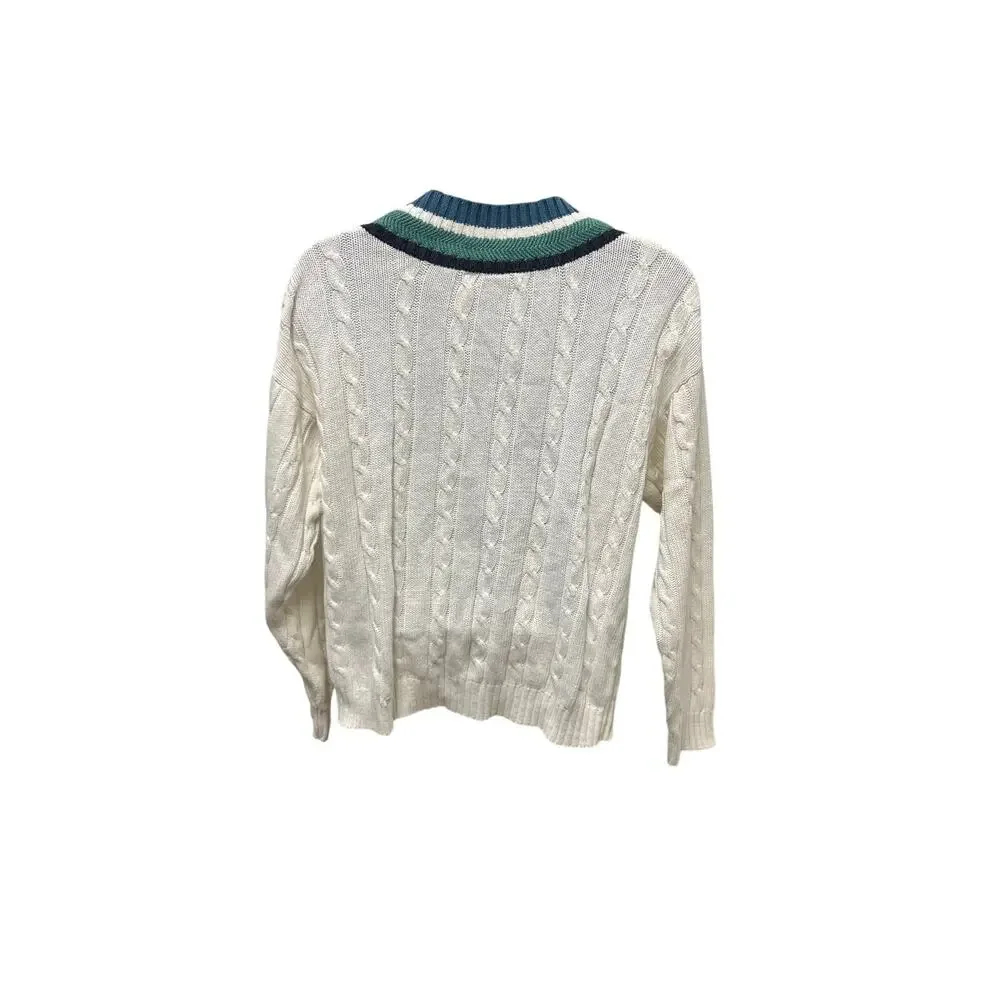 🧵 JED Wear V-Neck Cable Knit Sweater L – Vintage Tennis Ivy Preppy Style Tennis - Picture 3 of 5